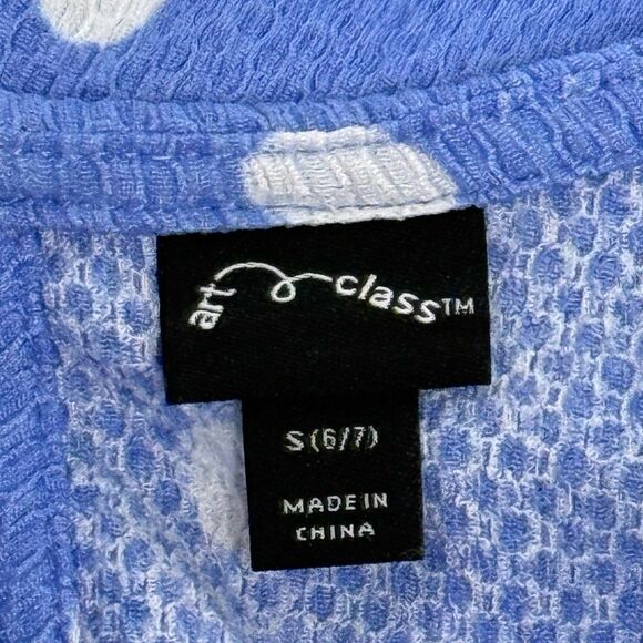 Art Class Girls Blue Polka Dot Textured Woven Long Sleeve Dress Size S 6/7 NEW! - Picture 3 of 10